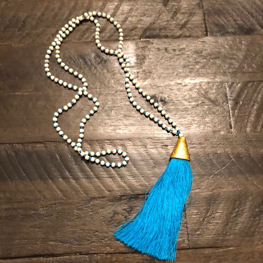 Long beaded tassel pendant necklaces by Miami based designer Mare Sole Amore.